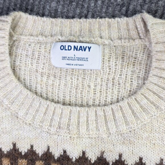 Old Navy Sweater Mens Large Fair Isle Pullover Wool Blend Crewneck Winter Preppy - Picture 4 of 11